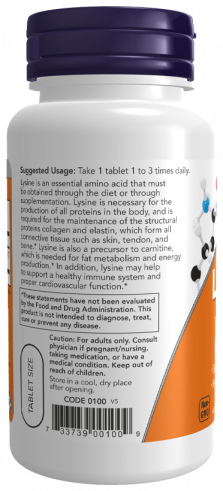 NOW L-Lysine 500 mg, 100 таблеток