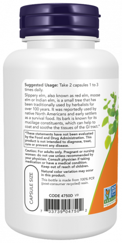 NOW Slippery Elm 400 mg, 100 капсул